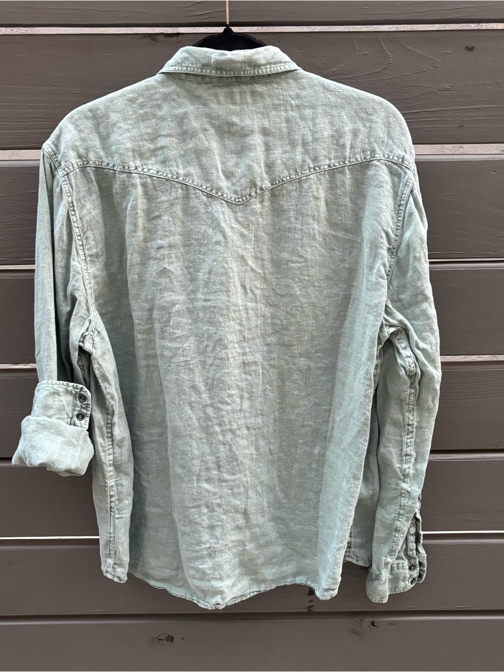 Lucky Brand 100% Linen Western Snap Button Shirt Seafoam Green Size Large - Picture 8 of 8